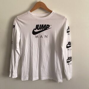 Jordan White Long Sleeve Tee with Black Logo
